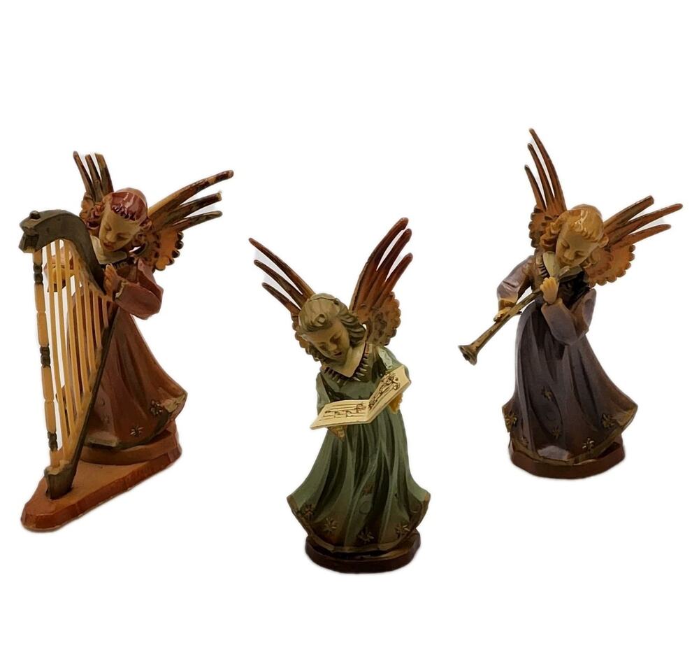 Vintage Angel Musicians Figurines Set of 3 - Harp Trumpet Singer Italian Style